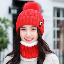 Girl Warm Ski New Brand Big Fur Pom Poms Ball Knitted Hats Scarf Hat Set Winter Women Beanie Hat Thick Skullies Female Cap Girl Warm Ski New Brand Big Fur Pom Poms Ball Knitted Hats Scarf Hat Set Winter Women Beanie Hat Thick Skullies Female Cap