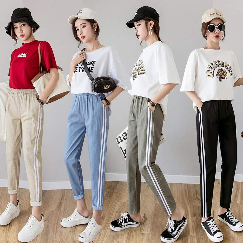 

Women cotton and linen harem pants 2019 spring summer female fashion solid casual pencil pants elastic waist trouser Sweatpants