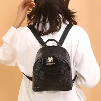 

Portable PU Leather Women Backpack Solid Color School Bags Travel Zipper Girls Mini Shoulder Bag