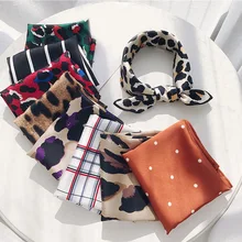 Лента для волос квадратный шелковый шарф на шею маленький галстук винтажный женский атласный элегантный Леопардовый