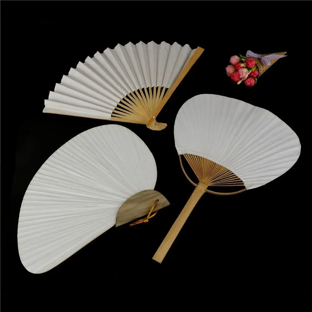 

Hot Sale 1pc White Folding Elegant Paper Hand Fan Wedding Party Favors 3 sizes