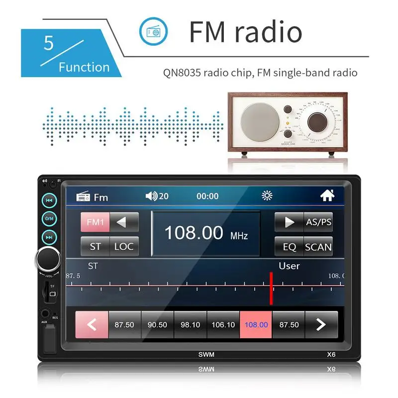 Автомобильный радиоприемник 7 дюймов 2 DIN MP5 плеер Bluetooth Сенсорный экран стерео аудио камера USB/TF/AUX IN поддерживает подключение Android IOS