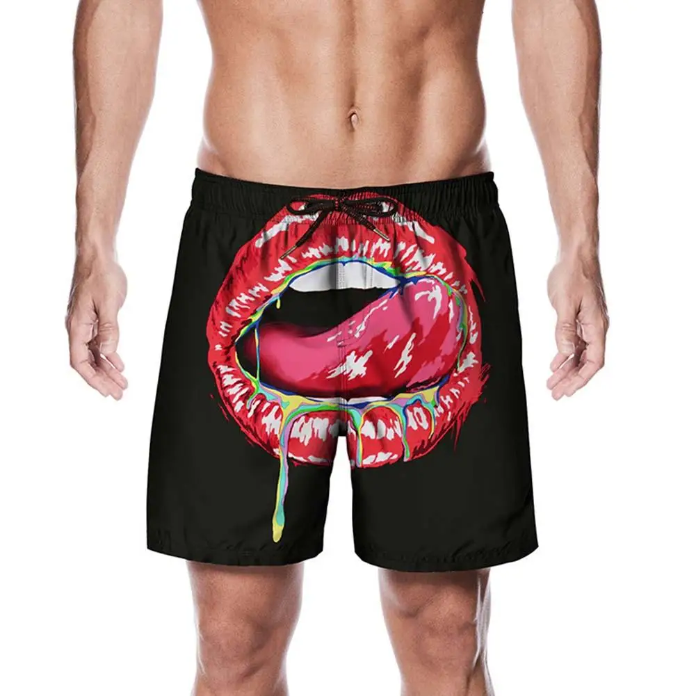 

Red Lips 3D Print Men Quick-dry Summer Beach Shorts Straight-leg Shorts