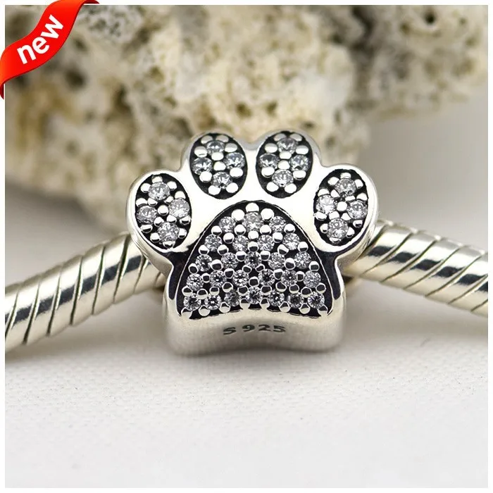 Real 925 Sterling Silver Original Paw Prints Charm Fits Pandora Bracelets Charms Beads for Women DIY Jewelry Wholesale kralen