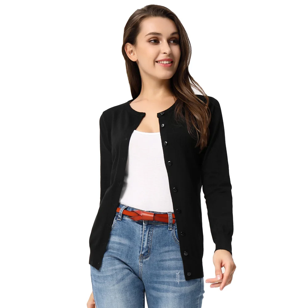 

GK basic warm knitted coat Women Spring Fall Long Sleeve Crew Neck Button Placket Knitwear soft stretch classic Coat Tops jacket