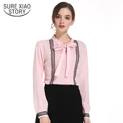 Женские топы и блузки mujer de moda 2019 с бантом офисные женские блузки с v-образным вырезом однотонная шифоновая блузка harajuku рубашка D472 30