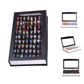 

Black/ White 72 Slot Plastic Ring Box Velvet Jewelry Display Organizer Show Case Holder Box Jewelry Storage Packaging