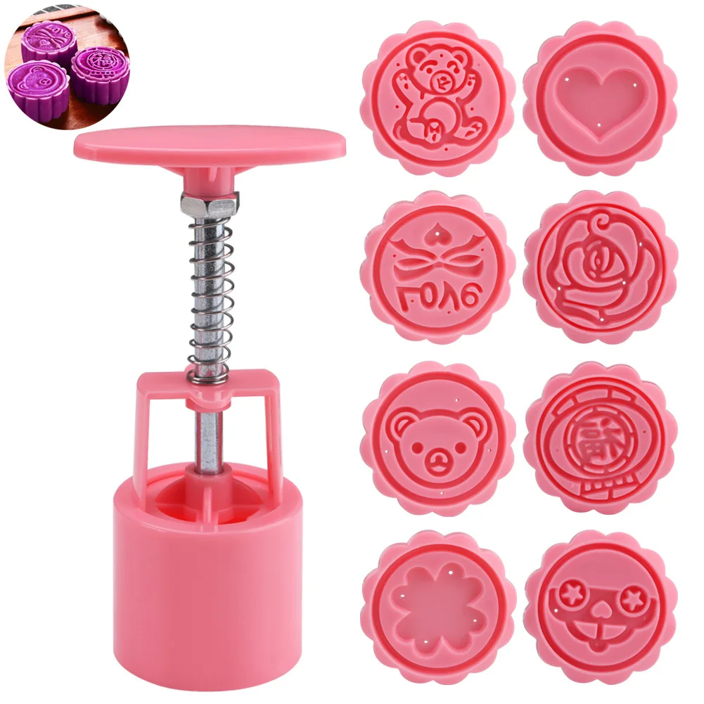 

8pcs Stamps Round 3d Rose Flower Mooncake Mold Fondant Candy Pineapple Cake Mold Baking Pastry Cookie Cutter Decoration Tools D3