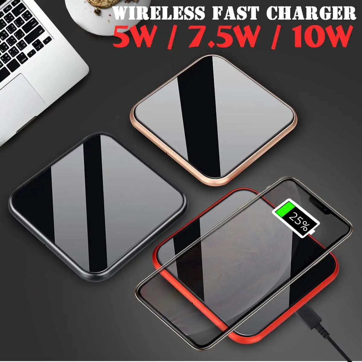 

Ultra-Thin Fast Wireless Charger 5/7.5/10W Qi Wireless Charger Pad For iPhone XR/Xs Max/8Plus for Samsung for Galaxy S9/S9+S10E