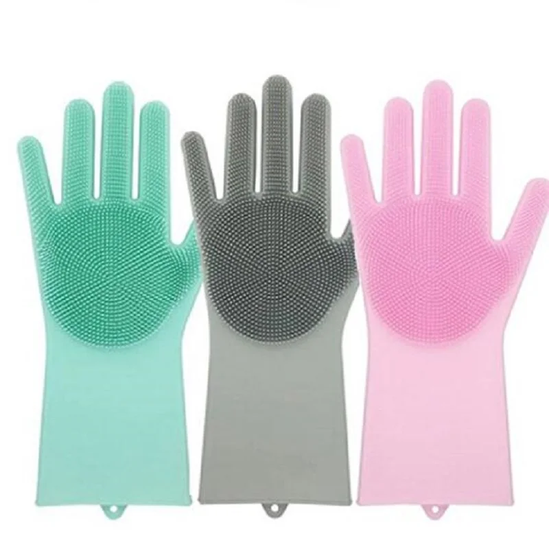 

2 in 1 Magic Silicone Rubber Dish Washing Gloves Eco-Friendly Scrubber Cleaning Sponge For Multipurpose Kitchen Bathroom