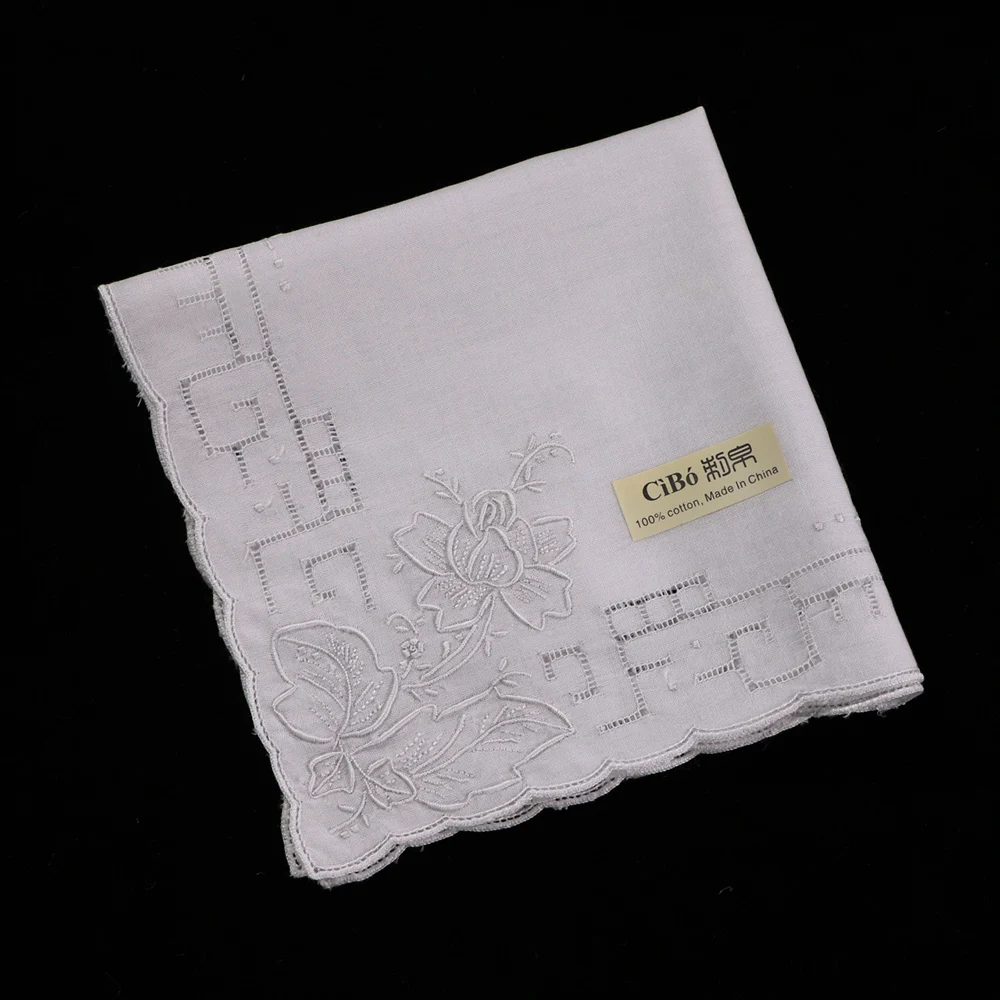 

S007 : 12 pieces Hand-made embroidery Swatow Drawnwork White Cotton SWATOW handkerchief