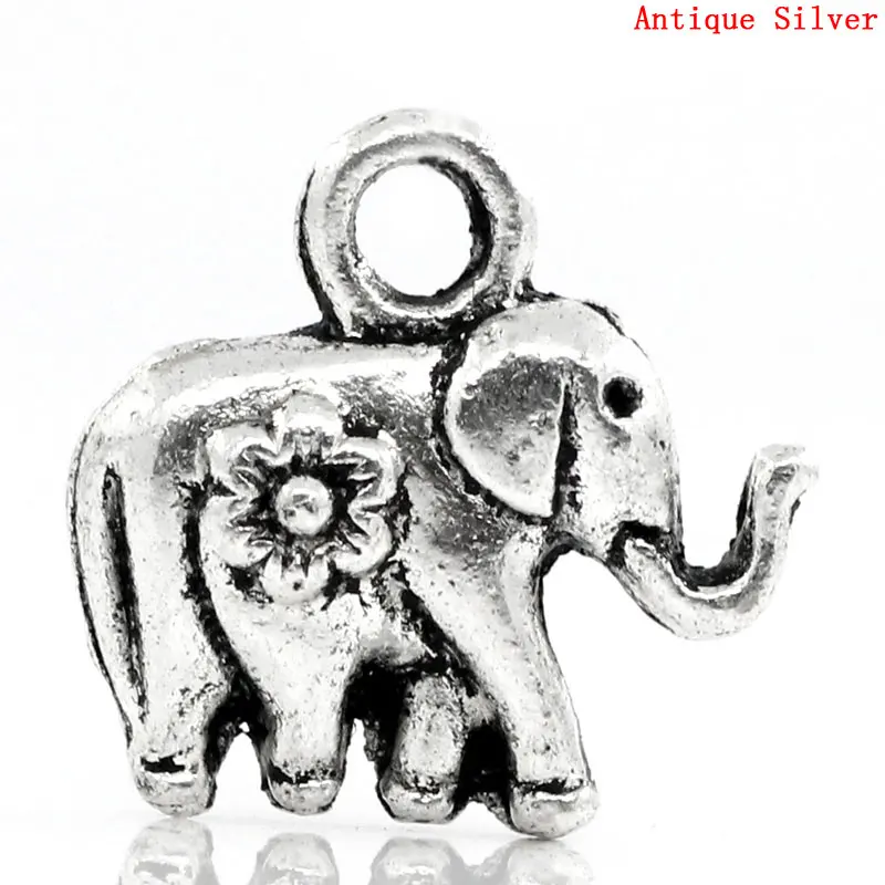 

Lovely Charm Pendants Elephant Animal Antique Silver Flower Carved 12x12mm,50PCs (B25078)