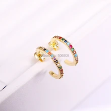 6 пар, Золотая круглая серьга, Радуга CZ цирконий модные женские шпильки