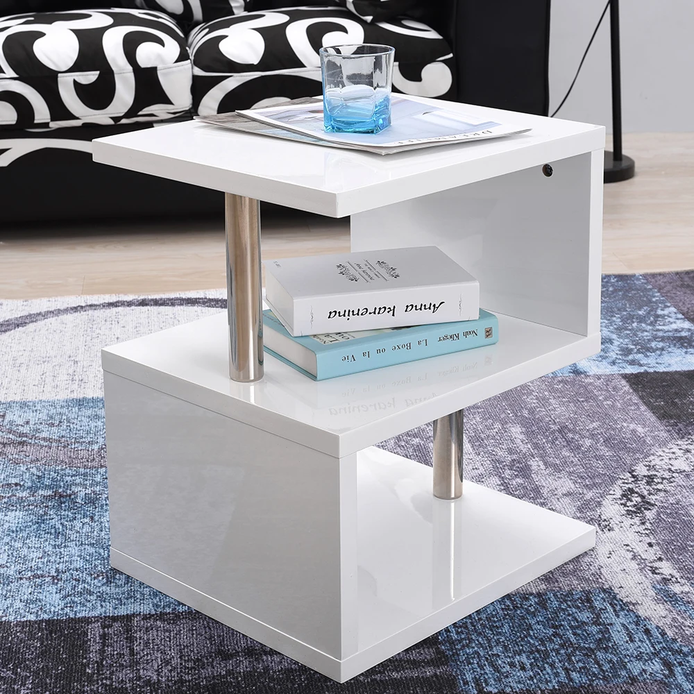 

Panana Modern Design White High Gloss Side Table With Blue LED Lights Coffee Table Bedside Cabinet
