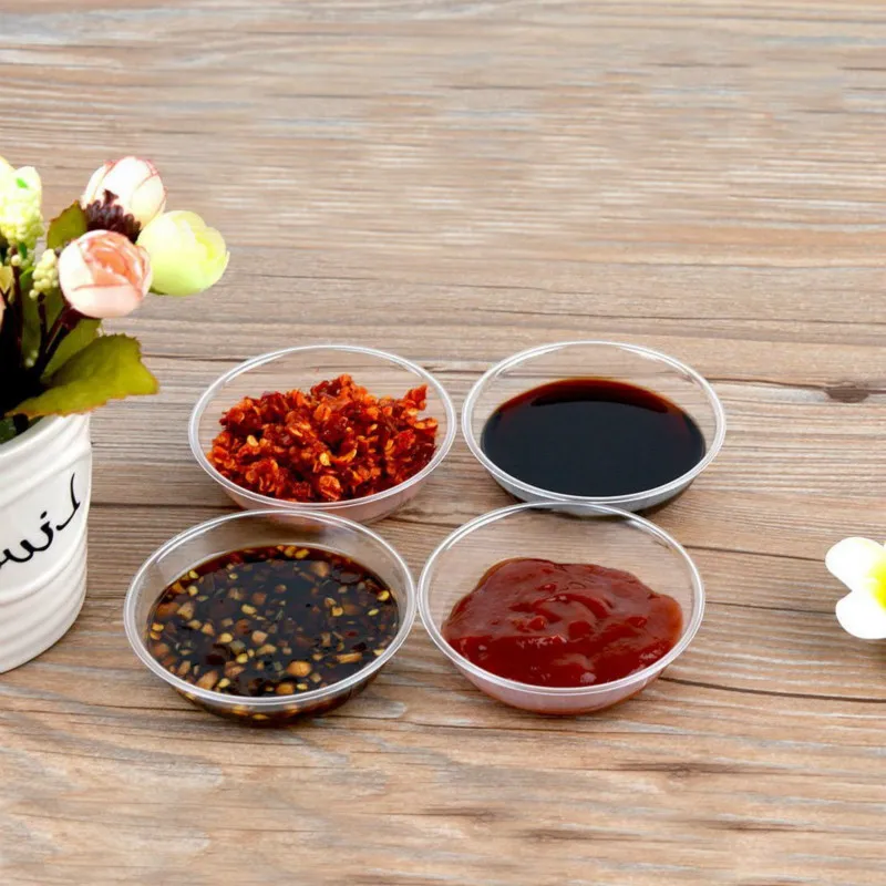

100 PCS Small Plastic Plate Transparent Disposable Chili Soy Tomato Sauce Seasoning Vinegar Mini Dishes Birthday Wedding Party