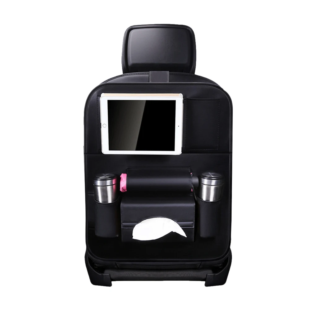 

1Pc Multi-Pocket PU Leather Back Seat Storage Bag Durable Car Seat Cover for Tablet Phone Pen Tissue Paper