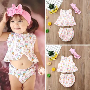 

Emmababy Ice Cream Printed Newborn Baby Girls Tops Shorts Briefs 3pcs Outfits Clothes