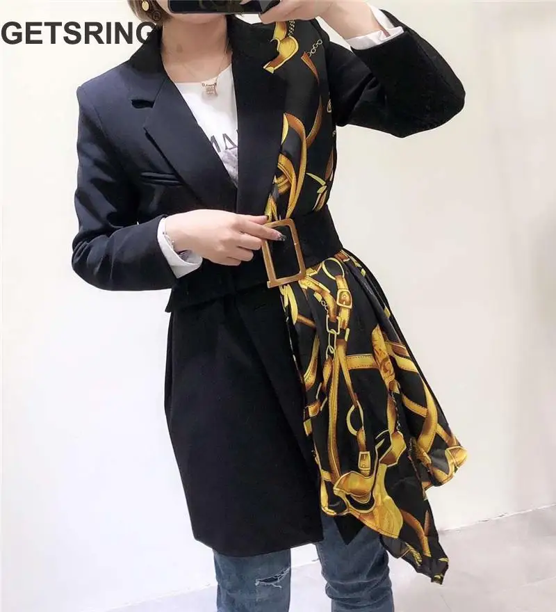 GETSRING Женское пальто Асимметричный длинный костюм с принтом для женщин Асимметричный ремень Дикий Повседневный блейзер для женщин 2019 Новая