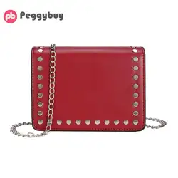 Винтаж заклепки плеча сумки простой для женщин цепи Crossbody повседневное из искусственной кожи небольшой портфель Bolso femenino 2019