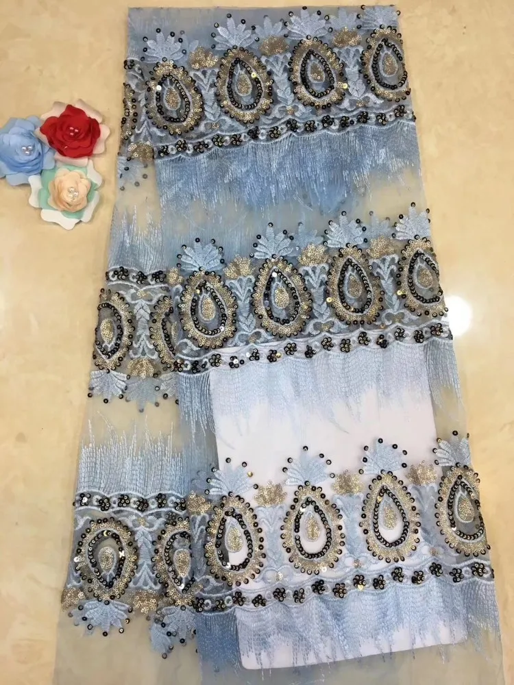 

Mr.Z Sequence Nigerian French Lace Fabric High Quality African Mesh Lace Embroidered Wedding Lace Materials 5yards For Party