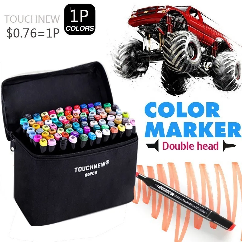 

TOUCHNEW Sixth Marker 30/40/60/80/168 Color Double Head Alcoholic Oil Marker Set Student Hand Drawn Comic Design Black Bag