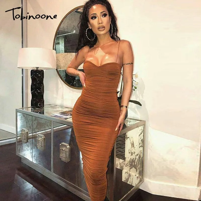 

Tobinoone Sexy Women Dress Summer 2019 Strapless Backless High Elestic Draped Maxi Dress Club Party Wrap Midi Dresses Vestiods