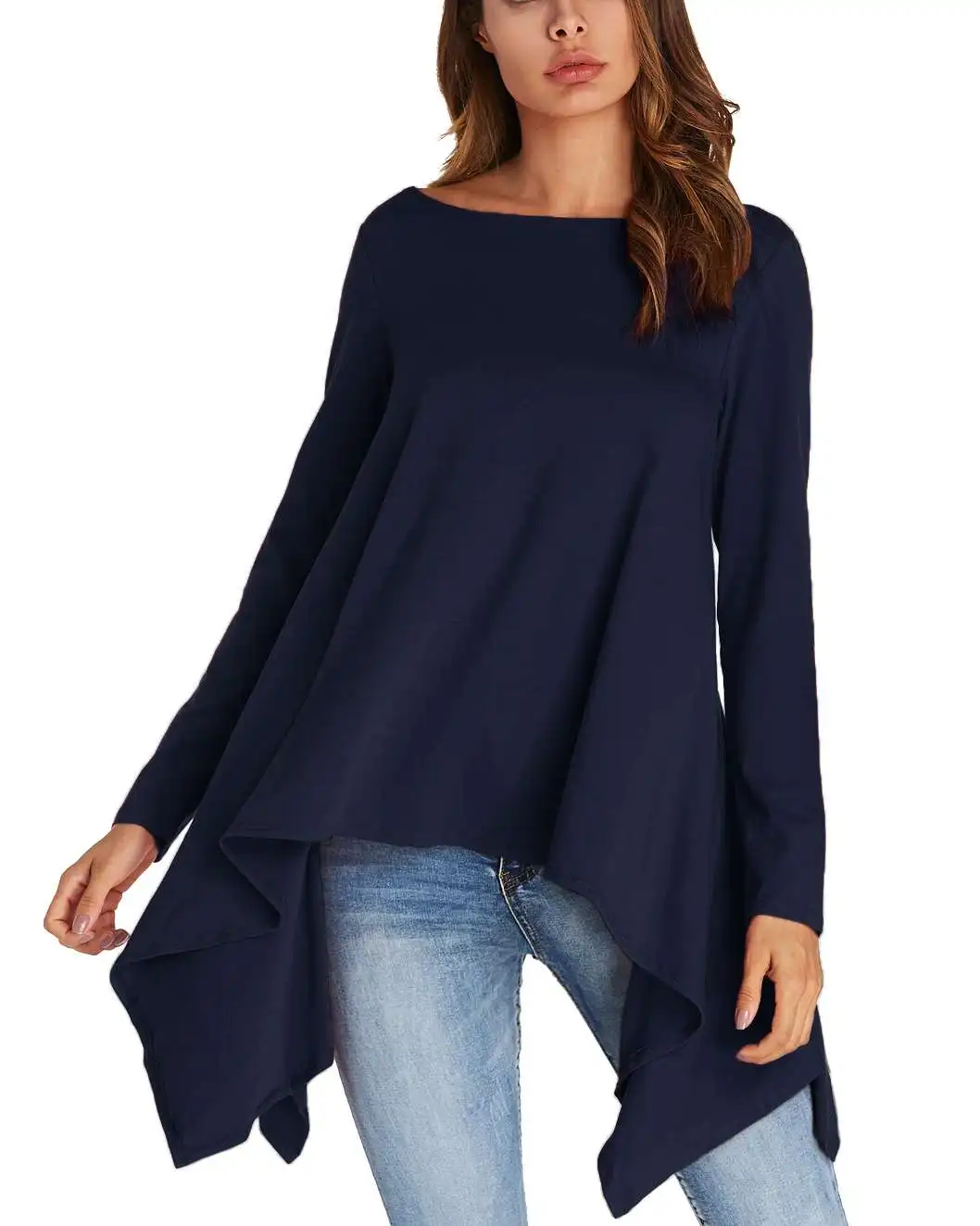 

Women Casual Loose Blouse Shirts 2019 ZANZEA Spring Autumn Solid Round Neck Full Sleeve Pullover Irregular Long Tops Shirts 2XL