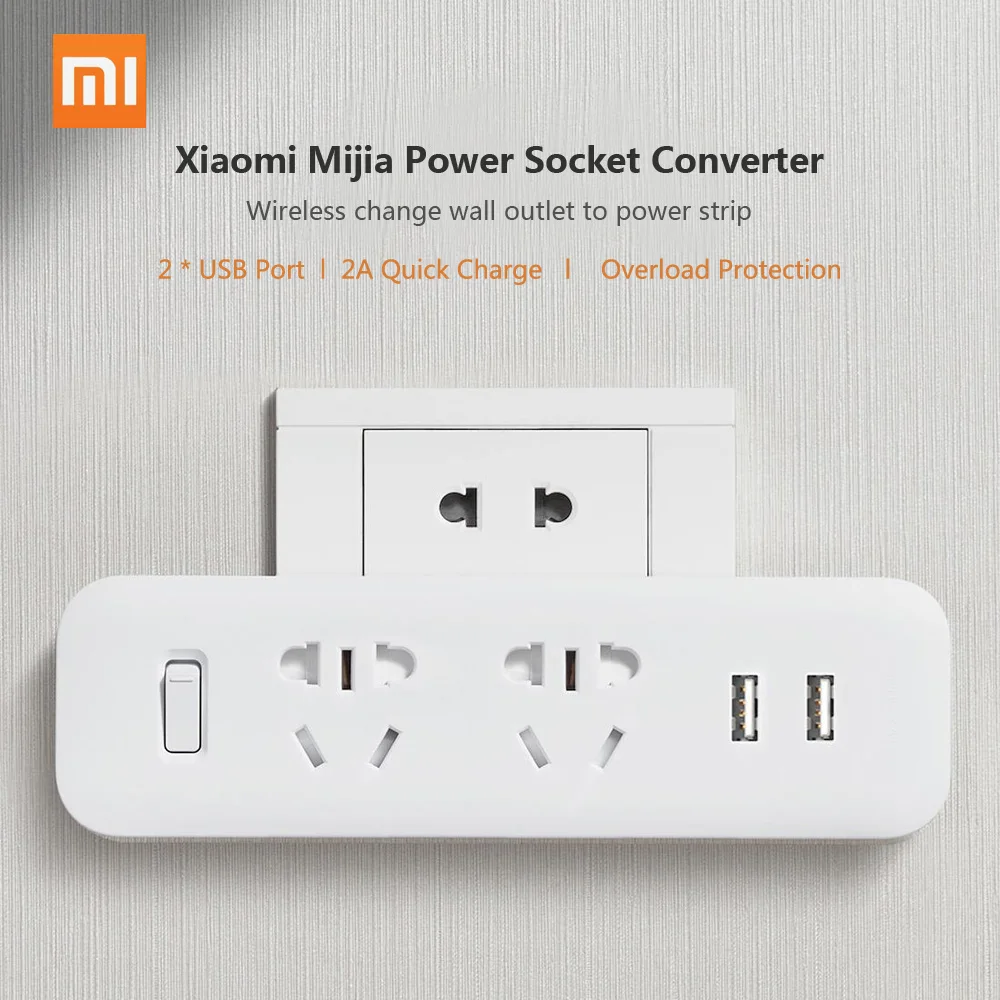 Xiaomi Mijia On-Wall power Strip Конвертер розетка портативный переходник с 2 USB порт быстрой зарядки розетка переключатель