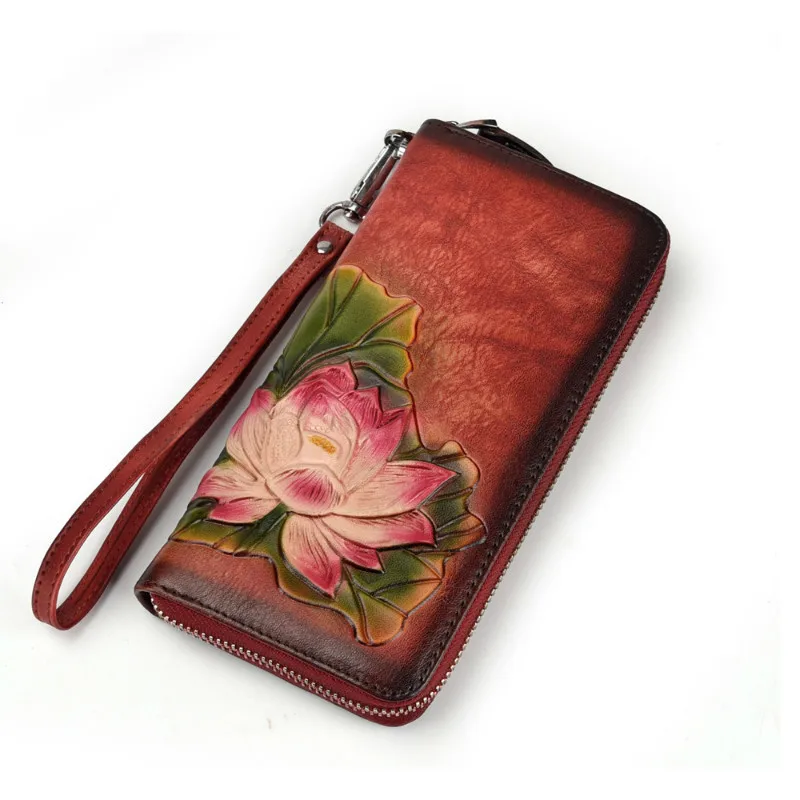 

Brand Flower Print Long Women Wallet with Interior Moblie Female Large Purse Woman Genuine Leather Card Holder Ladies Coin Purse