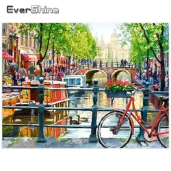 EverShine DIY Shore Full Square Diamond Embroidery Sale Scenery Pictures Of Rhinestones Bridge Painting With Diamonds Home Decor