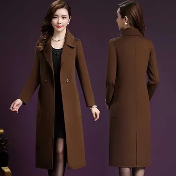 

Winter Long Wool Coat Windbreaker Women Cashmere Jacket Outerwear 2018 New Plus Size Woolen Overcoat Mother Elegant Coats Ls76
