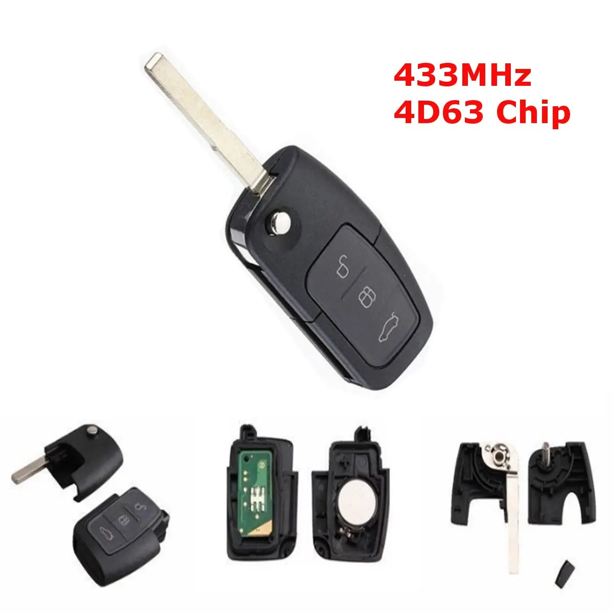 

3 Button 433MHZ Folding Flip Remote Key FOB TRANSMITTERS for Ford for Focus 2005-2010 Uncut HU101 Blade