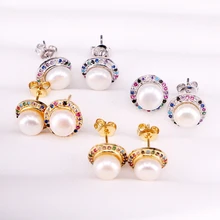 6 пар ZYZ339-2894 Модные украшения Цвет Радуга CZ жемчуг геометрический Круглый с жемчуг серьги-клипсы Подарочные для Для женщин Девушка