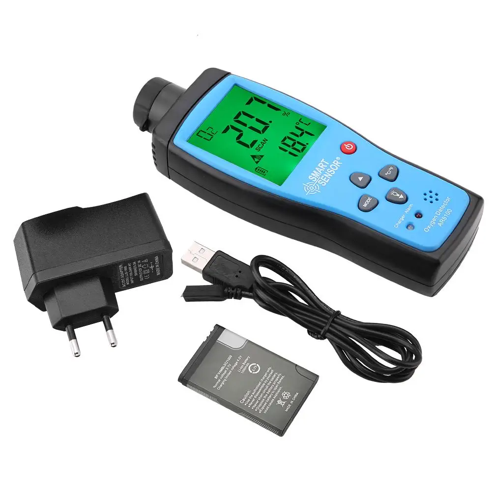 SMART SENSOR AR8100 Gas Monitor Oxygen Detector Rechargeable LCD O2 Gas