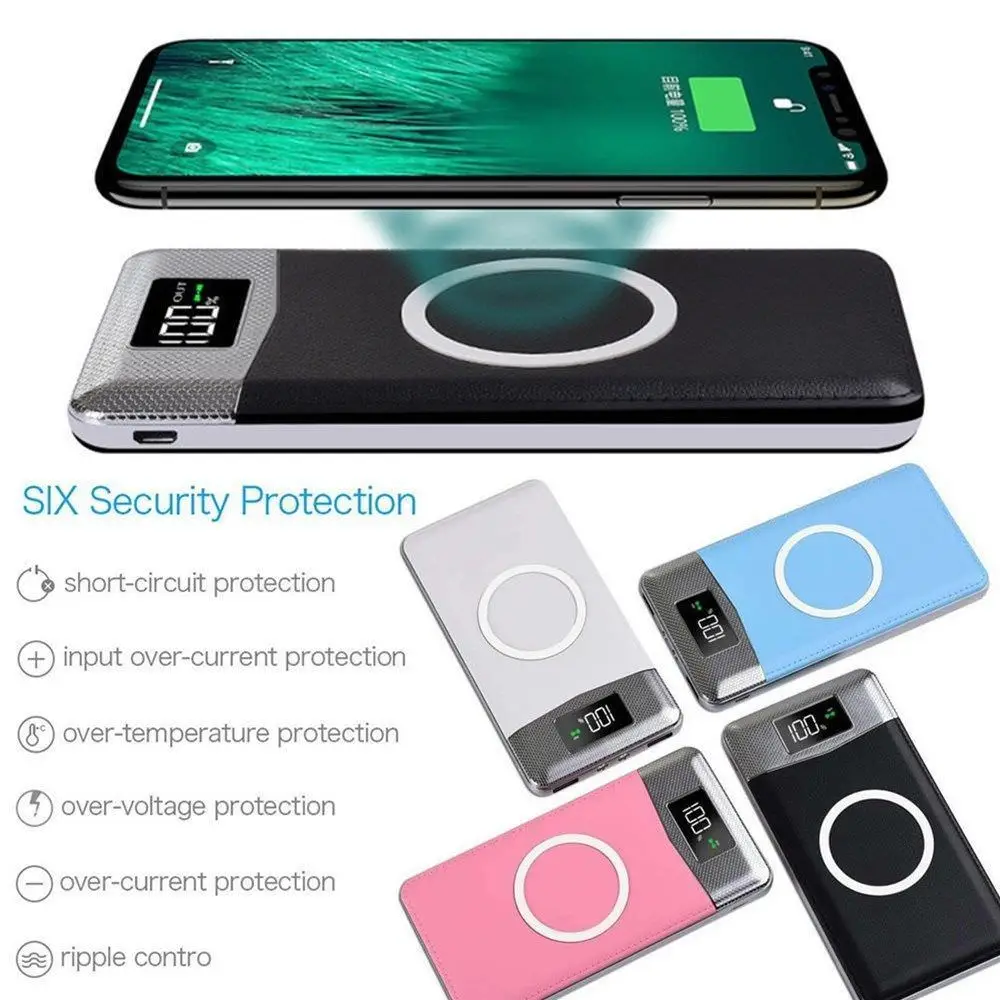 

AKASO 500000mAh Power Bank Qi Wireless Charging 2 USB LCD LED Portable Battery Charger Travel Outdoor Powerbank+Charger Cable