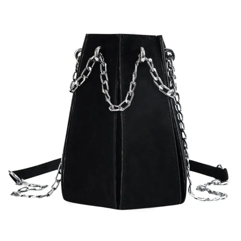 

Vintage Geometry Bucket Shoulder Bags Brand Design Women Girls Chain PU Leather Crossbody Handbag Chain Button Bucket Bags Bolsa