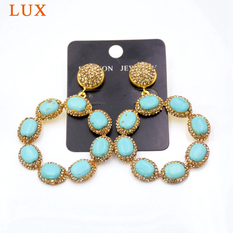 Boho Turquoises Earrings paved rhinestones large circle dangle earring Rustic Tribal jewelry | Украшения и аксессуары
