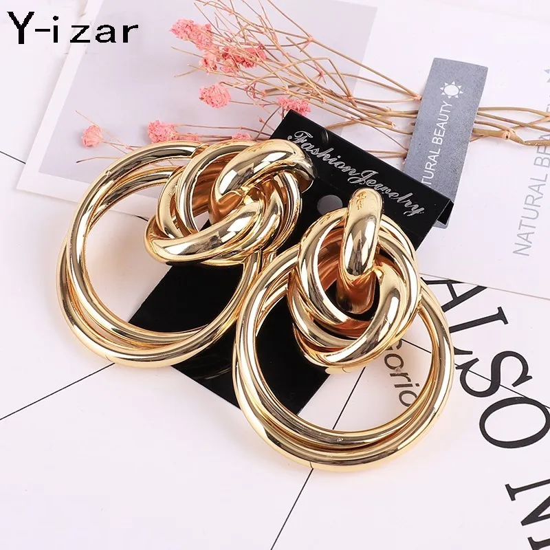 Large Pendant Female Earrings Gold Geometric Metal Jewelry Fashion Stud Hypoallergenic | Украшения и аксессуары