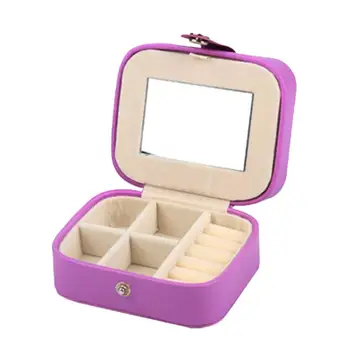 

1PC Girls Jewel Storage Case with A Button Portable Delicate PU with Mirror Container Storage Box Holder for Women