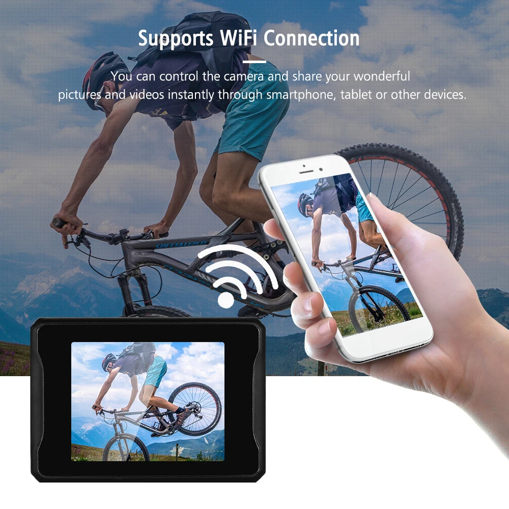 4K Ultra HD Sports Action Camera 170° Wide Angle 2.0 Inch LCD Display 30 Meters Waterproof with 2pcs Li-ion Batteries WiFi