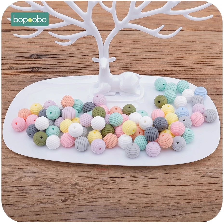 Bopoobo 15mm 50pc BPA 무료 실리콘 작은 막대 나선형 구슬 실리콘 진주 실리콘 스레드 설치류 구슬 Teether