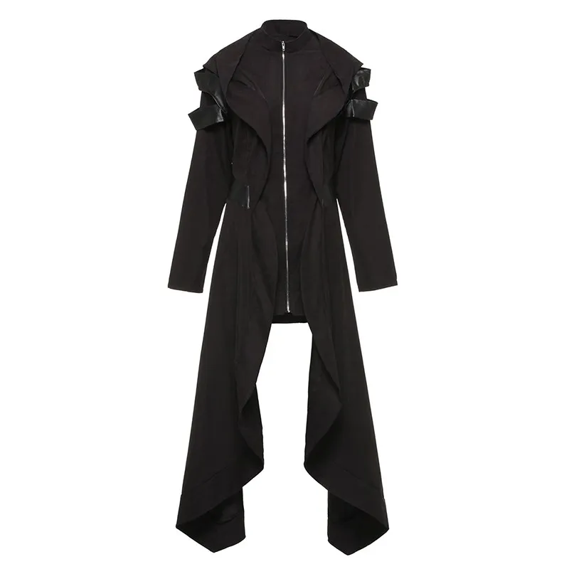 Spring Gothic Trench Vintage Fashion Women Overcoats Slim Plain Belt Girls Black Female Coats