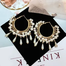 FYUAN модные круглые в виде колец геометрической формы серьги для женщин Bijoux кисточка большая серьга с искусственным жемчугом Ювелирные изделия вечерние подарки