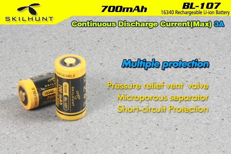 Skilhunt BL 107 16340 700mAh защищенная батарея|Портативные осветительные приборы| |