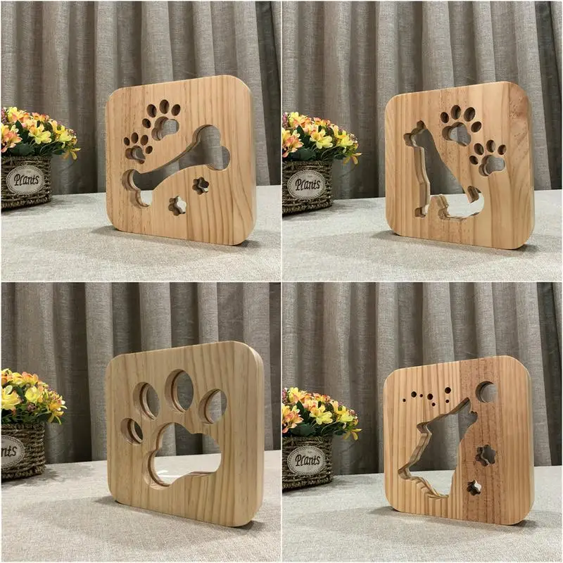  Creative Wooden Dog Paw Lamp Kids Bedroom Decoration Warm Light French Bulldog LED USB Night Light  - 32948920034