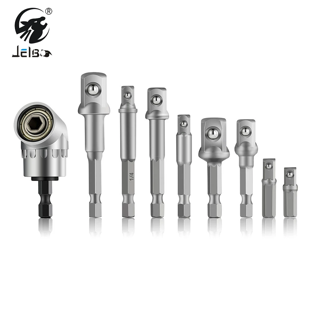 

JelBo 9Pcs Right Angle Drill Bit Set Adapter Extension Bits Impact Socket Adapter Screwdriver 105 Degree 1/4 Hex Shank