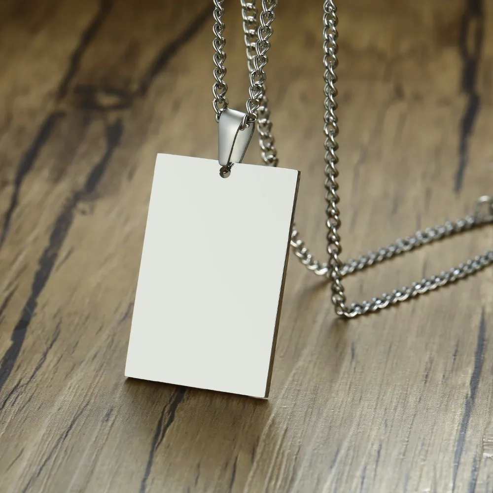 

Personalised Engravable Silverly Dog Tag Pendant Necklace in Stainless Steel Military Army Male Jewelry 24 inch