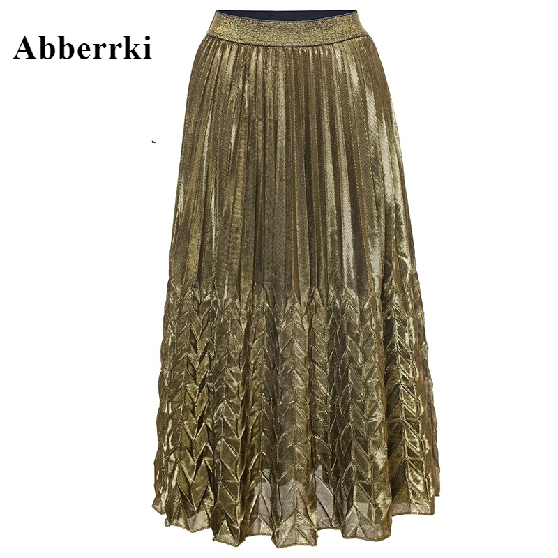 Сезон: весна-лето для женщин Повседневное Женские Плиссированные Юбки Узкие с эластичным поясом пляжная юбка миди Винтаж блеск Jupe Femme