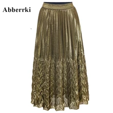 Сезон: весна-лето для женщин Повседневное Женские Плиссированные Юбки Узкие с эластичным поясом пляжная юбка миди Винтаж блеск Jupe Femme