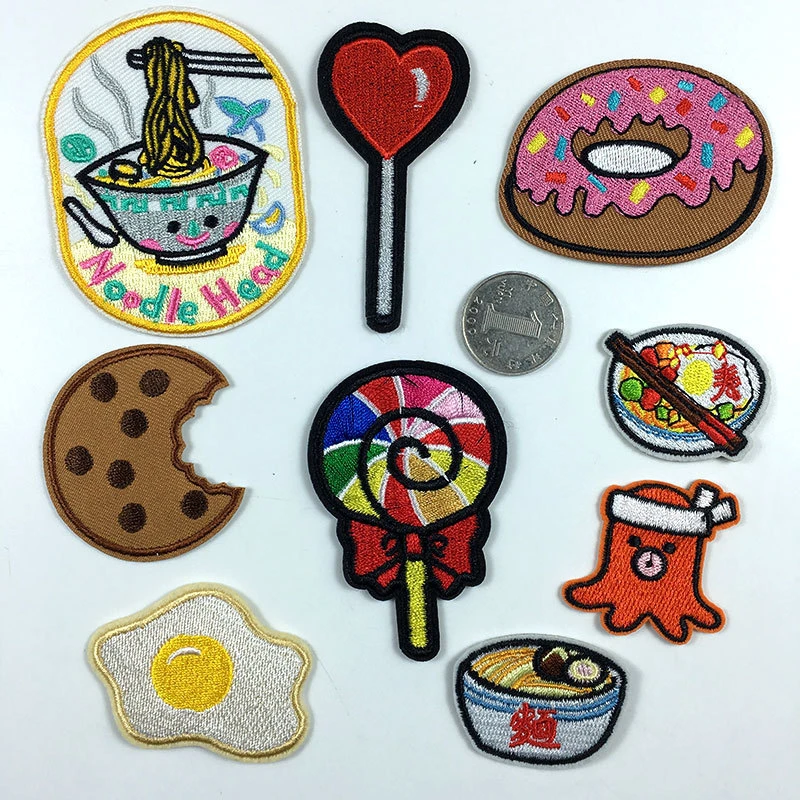 Download Cute Japanese Noodle Egg Embroidery Patches Sweet Doughnut Circle Lollipop Biscuits Octopus Appliques Diy Clothing Patch Badges Patches Aliexpress
